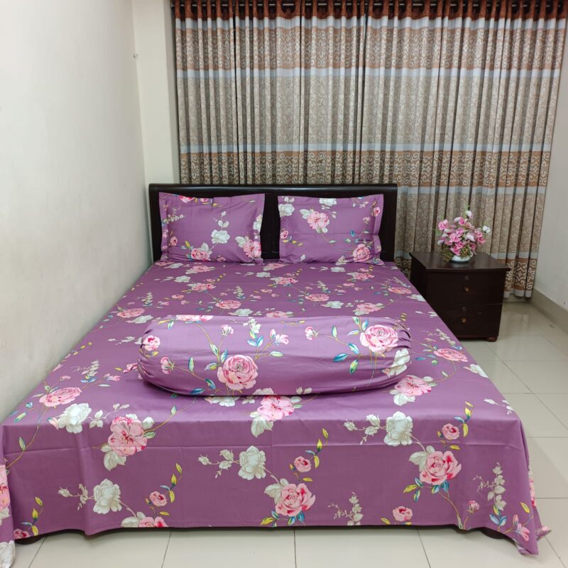30/30 Count Luxury Exclusive Ortha Bedsheet – King Size – 3 Pecs Set - Purple Snow Rose - Image 4