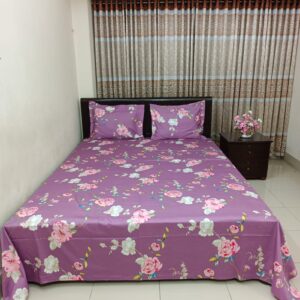 30/30 Count Luxury Exclusive Ortha Bedsheet – King Size – 3 Pecs Set - Purple Snow Rose