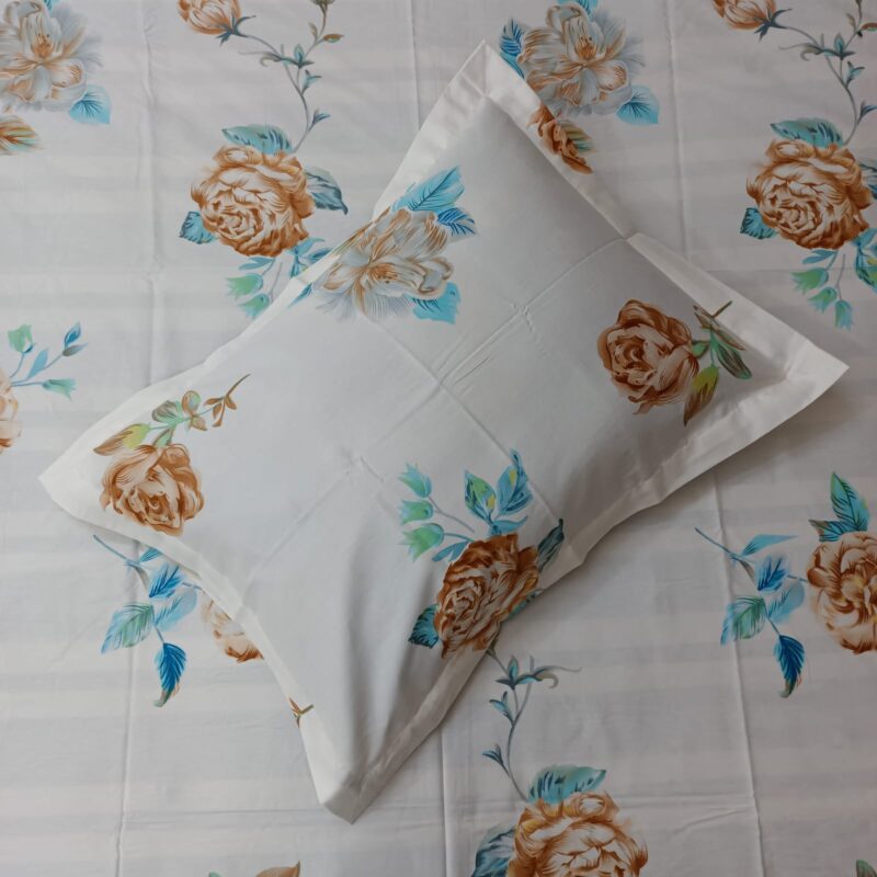 30/30 Count Luxury Exclusive Ortha Bedsheet – King Size – 3 Pecs Set - White Snow Rose - Image 2
