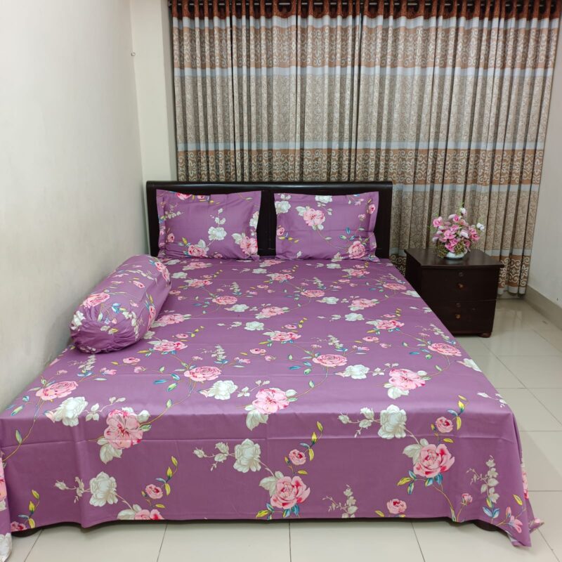 30/30 Count Luxury Exclusive Ortha Bedsheet – King Size – 3 Pecs Set - Purple Snow Rose - Image 5