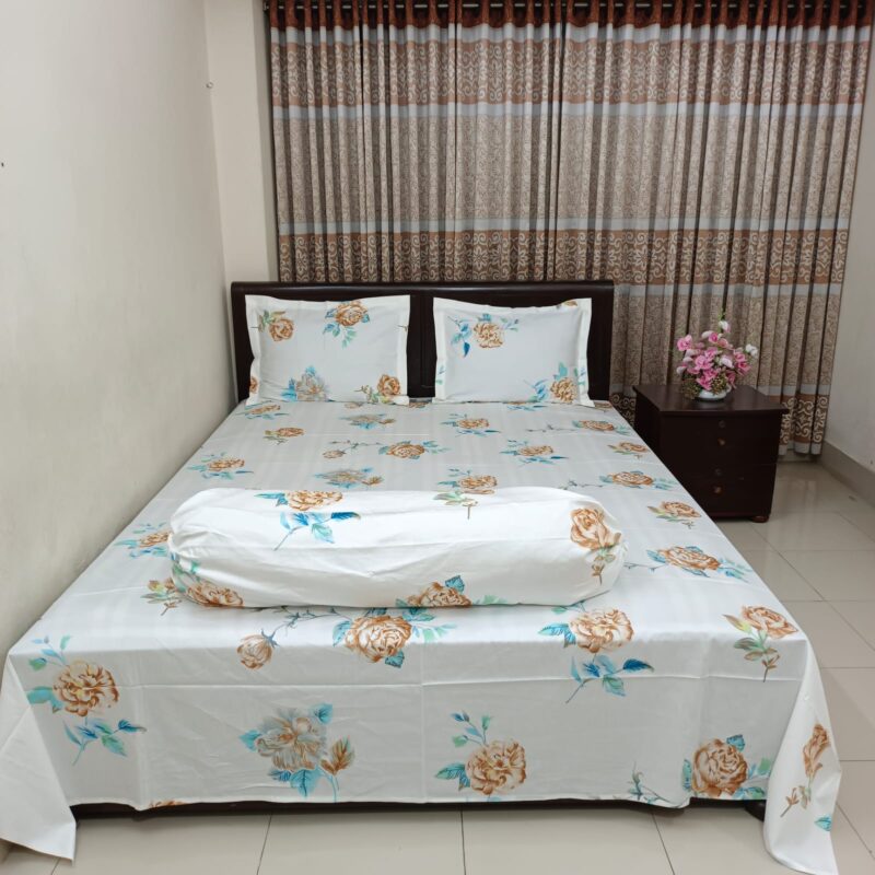 30/30 Count Luxury Exclusive Ortha Bedsheet – King Size – 3 Pecs Set - White Snow Rose - Image 4