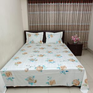 30/30 Count Luxury Exclusive Ortha Bedsheet – King Size – 3 Pecs Set - White Snow Rose