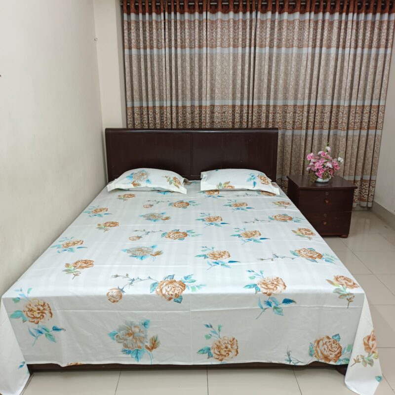 30/30 Count Luxury Exclusive Ortha Bedsheet – King Size – 3 Pecs Set - White Snow Rose - Image 6