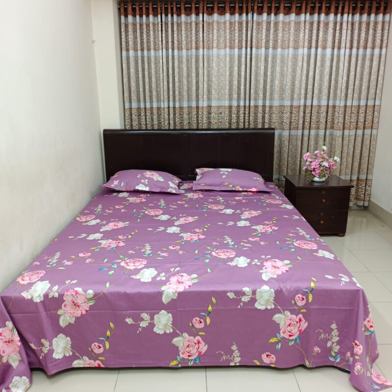 30/30 Count Luxury Exclusive Ortha Bedsheet – King Size – 3 Pecs Set - Purple Snow Rose - Image 6