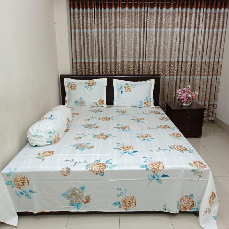 30/30 Count Luxury Exclusive Ortha Bedsheet – King Size – 3 Pecs Set - White Snow Rose - Image 5