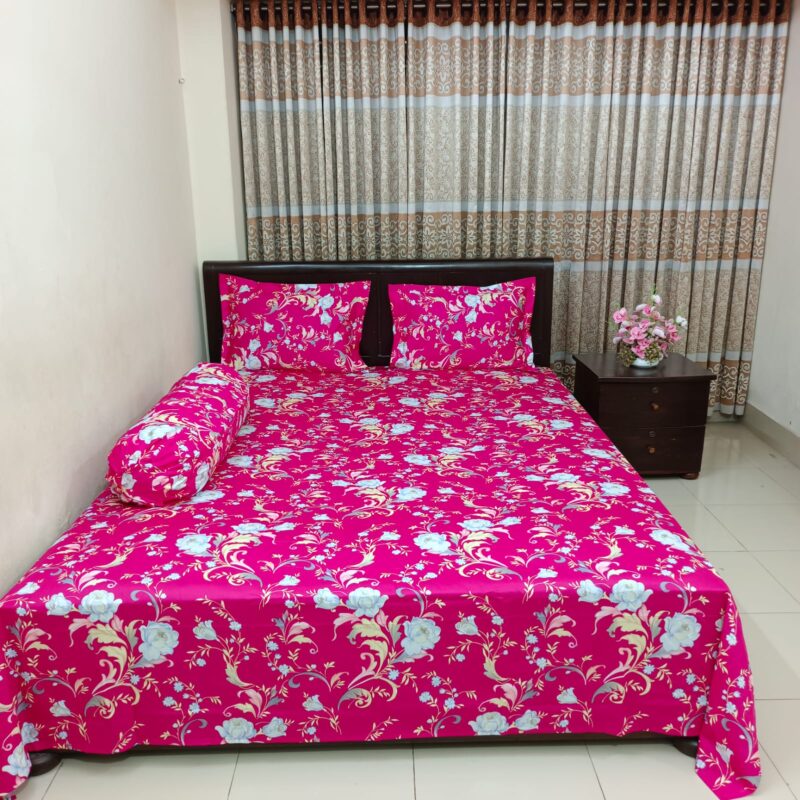 Luxury Twill Cotton Ortha Bedsheet – King Size – 3Pecs – Megenta Royel - Image 5