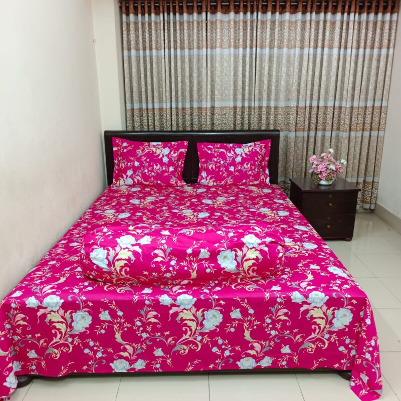 Luxury Twill Cotton Ortha Bedsheet – King Size – 3Pecs – Megenta Royel - Image 4