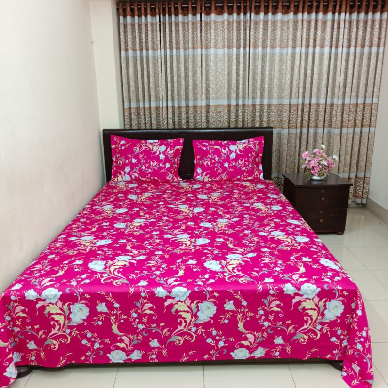 Luxury Twill Cotton Ortha Bedsheet – King Size – 3Pecs – Megenta Royel