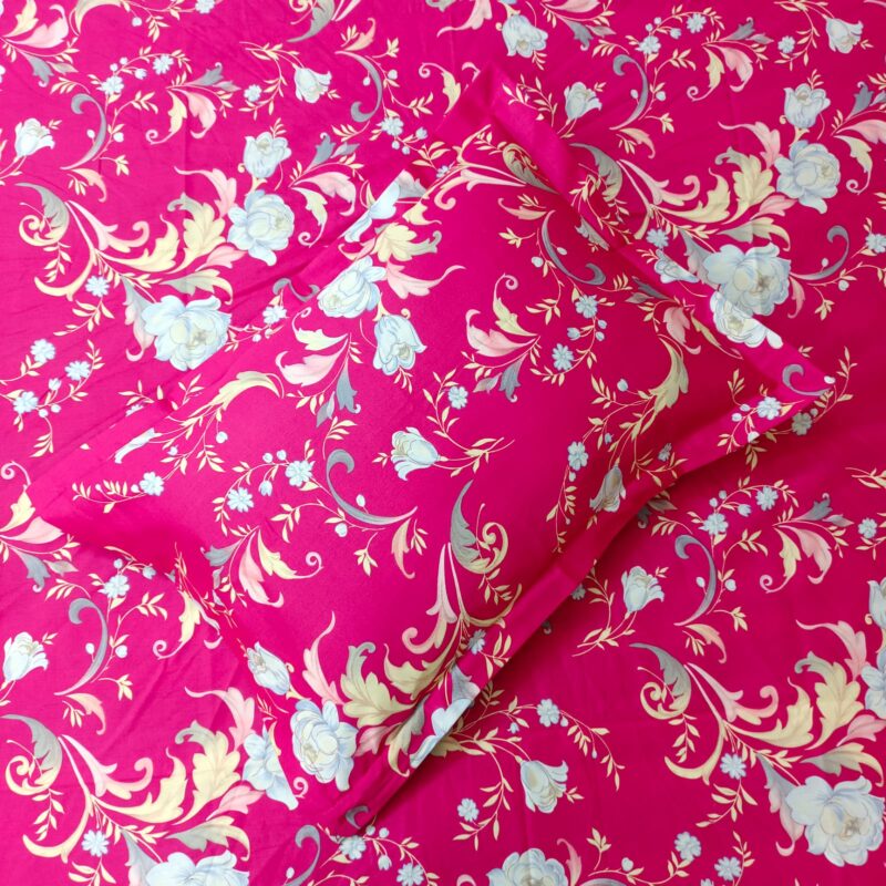 Luxury Twill Cotton Ortha Bedsheet – King Size – 3Pecs – Megenta Royel - Image 2