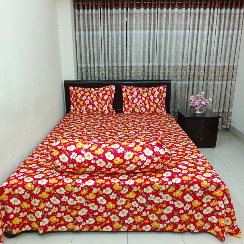 Luxury Twill Cotton Ortha Bedsheet – King Size – 3Pecs – Red Cosmos - Image 4