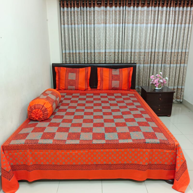 Hand Block Ortha Bedsheet – 4 Pecs – King Size - Image 4