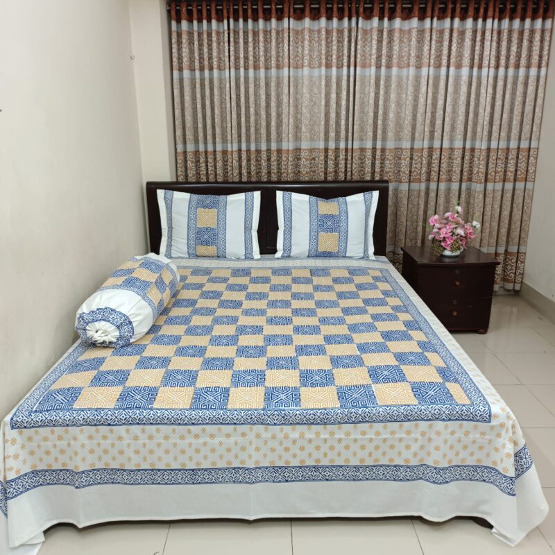 Hand Block Ortha Bedsheet – 4 Pecs – King Size - Image 4