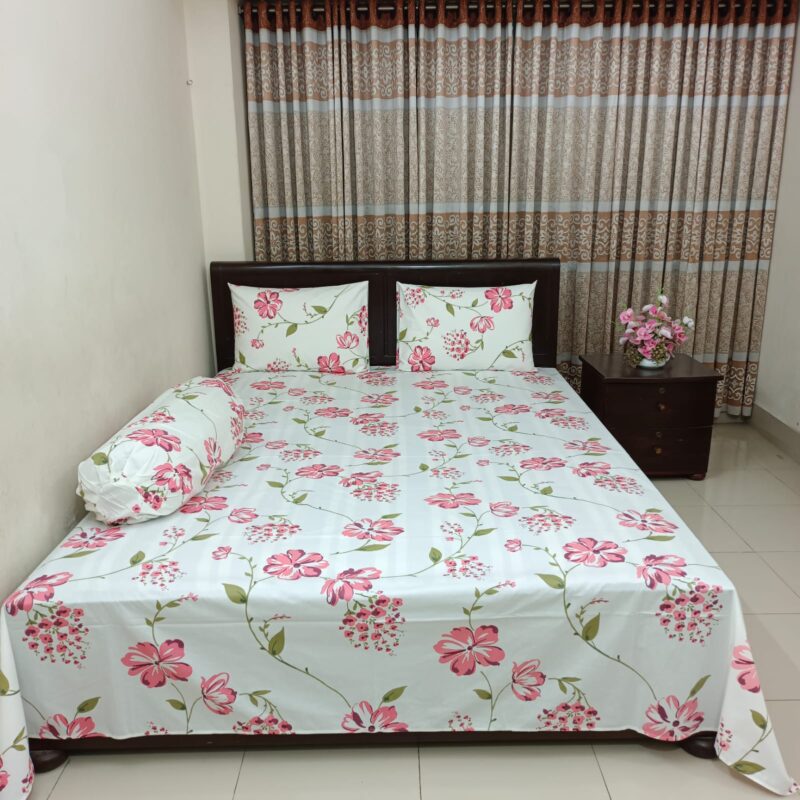 ORTHA EXPORT COTTON KING SIZE DOUBLE BEDSHEET – 3 PECS SET – PINK FLORA - Image 5