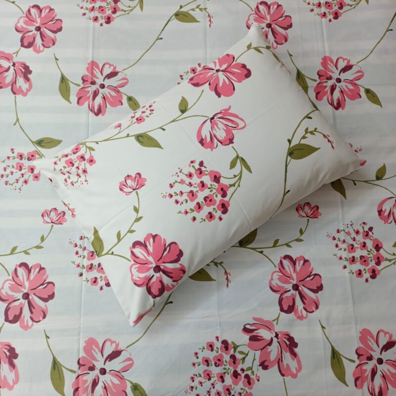 ORTHA EXPORT COTTON KING SIZE DOUBLE BEDSHEET – 3 PECS SET – PINK FLORA - Image 2
