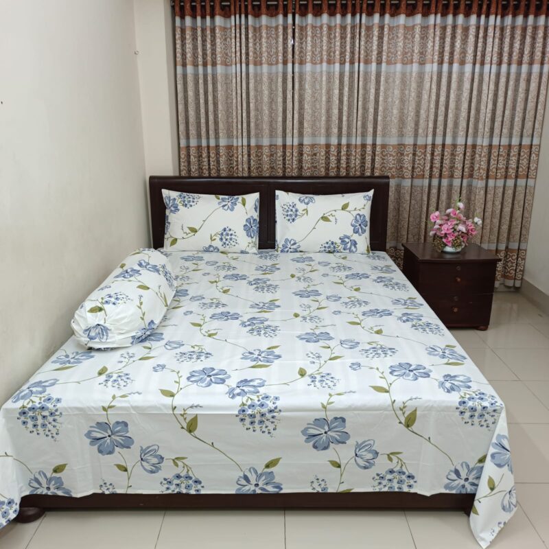 ORTHA EXPORT COTTON KING SIZE DOUBLE BEDSHEET – 3 PECS SET – PURPLE FLORA - Image 5