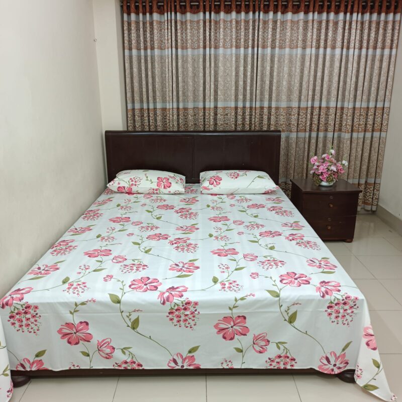 ORTHA EXPORT COTTON KING SIZE DOUBLE BEDSHEET – 3 PECS SET – PINK FLORA - Image 6