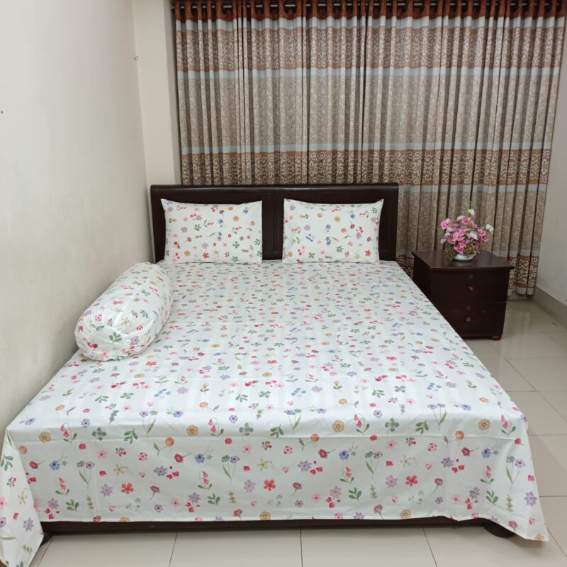 ORTHA EXPORT COTTON KING SIZE DOUBLE BEDSHEET – 3 PECS SET – MULTI FLOWER - Image 5