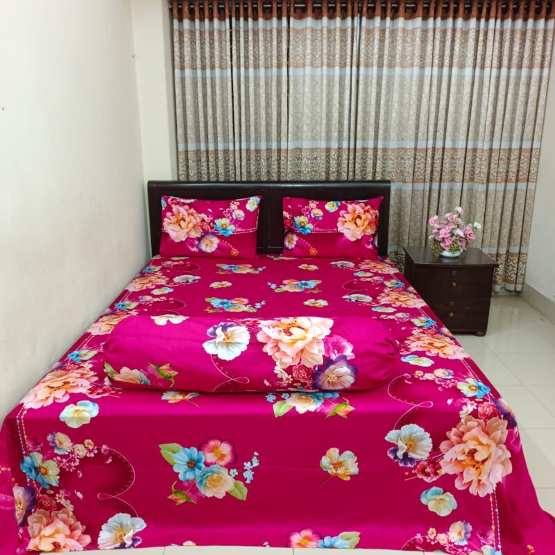 30/30 Count Luxury Exclusive Ortha Bedsheet – King Size – 3 Pecs Set – Floral Megenta - Image 4