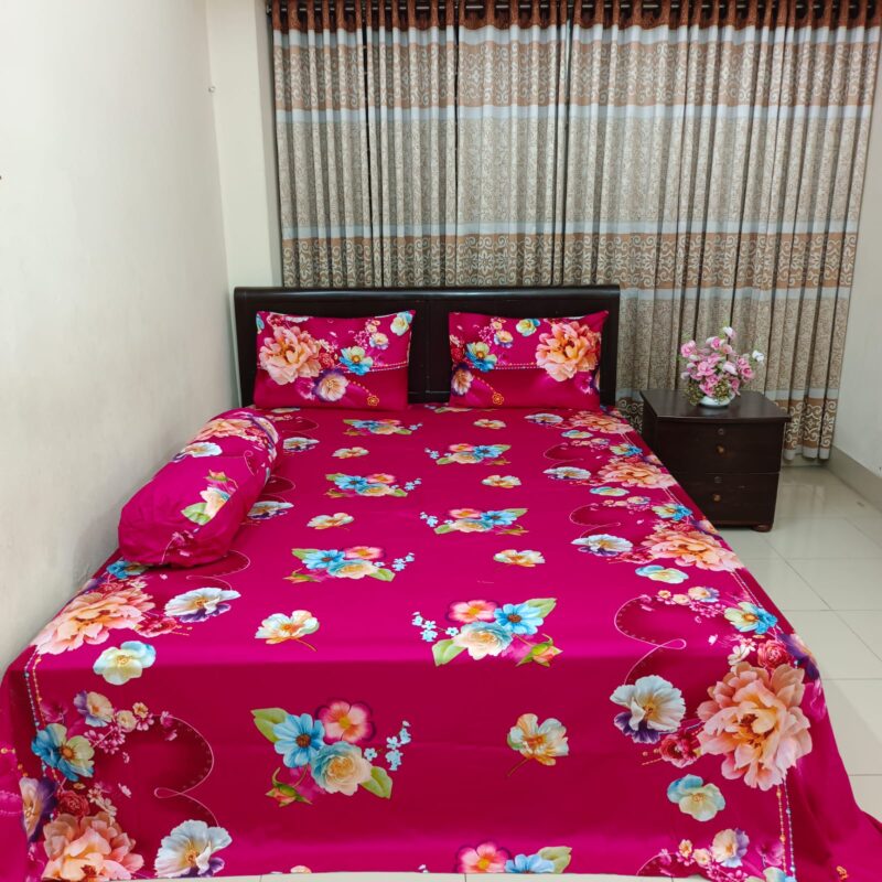 30/30 Count Luxury Exclusive Ortha Bedsheet – King Size – 3 Pecs Set – Floral Megenta - Image 5