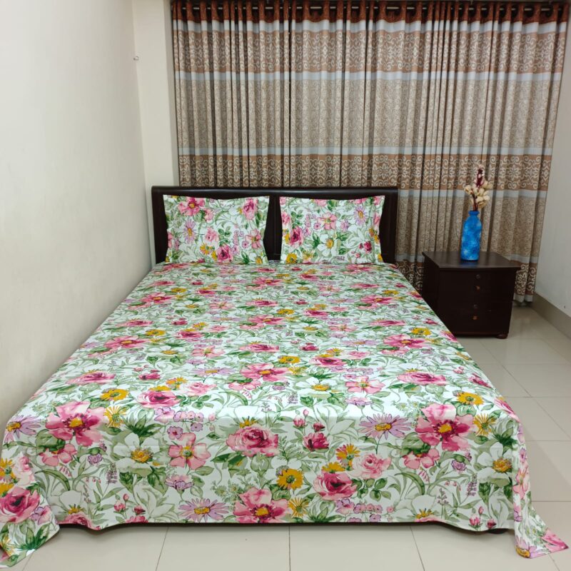 30/30 Count Luxury Exclusive Ortha Bedsheet – King Size – 3 Pecs Set - Forest Rose