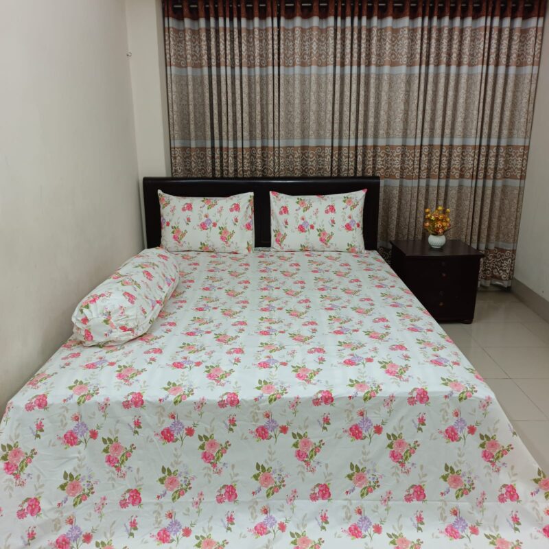 ORTHA EXPORT QUALITY PERCALE COTTON KING SIZE DOUBLE BEDSHEET – 3 PECS SET – Rose White - Image 5