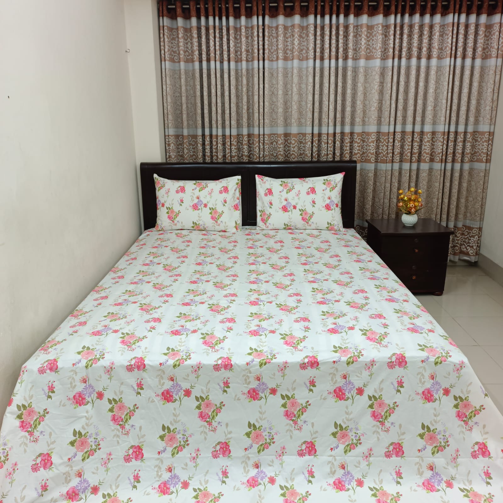 ORTHA EXPORT COTTON KING SIZE DOUBLE BEDSHEET – 3 PECS SET – Rose White