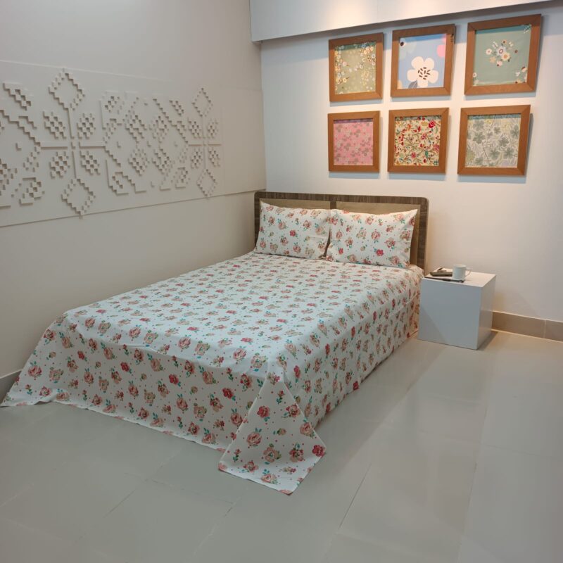 ORTHA EXPORT COTTON KING SIZE DOUBLE BEDSHEET – 3 PECS SET – POPPY