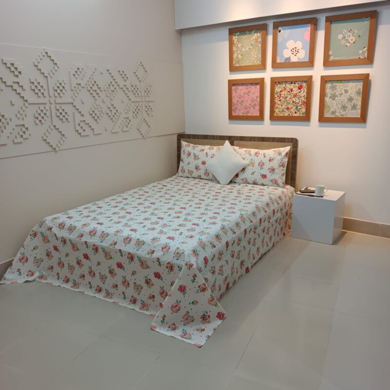 ORTHA EXPORT COTTON KING SIZE DOUBLE BEDSHEET – 3 PECS SET – POPPY - Image 3