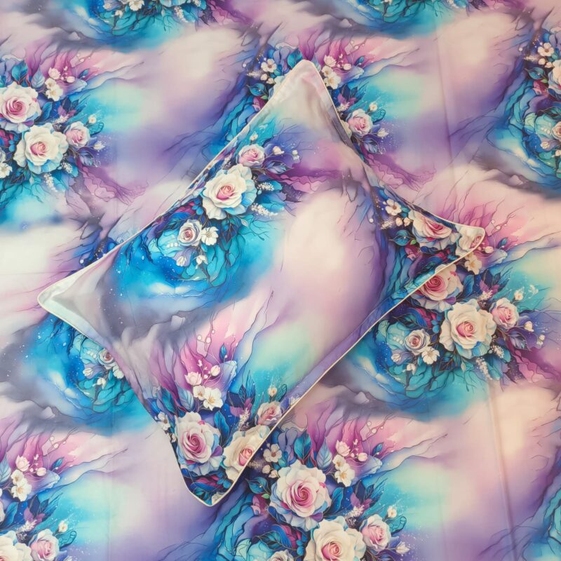 Super King Size High Quality 3D Design Satin Cotton Bed Sheet - 3 Pecs Set - Aurora Rose - Image 5