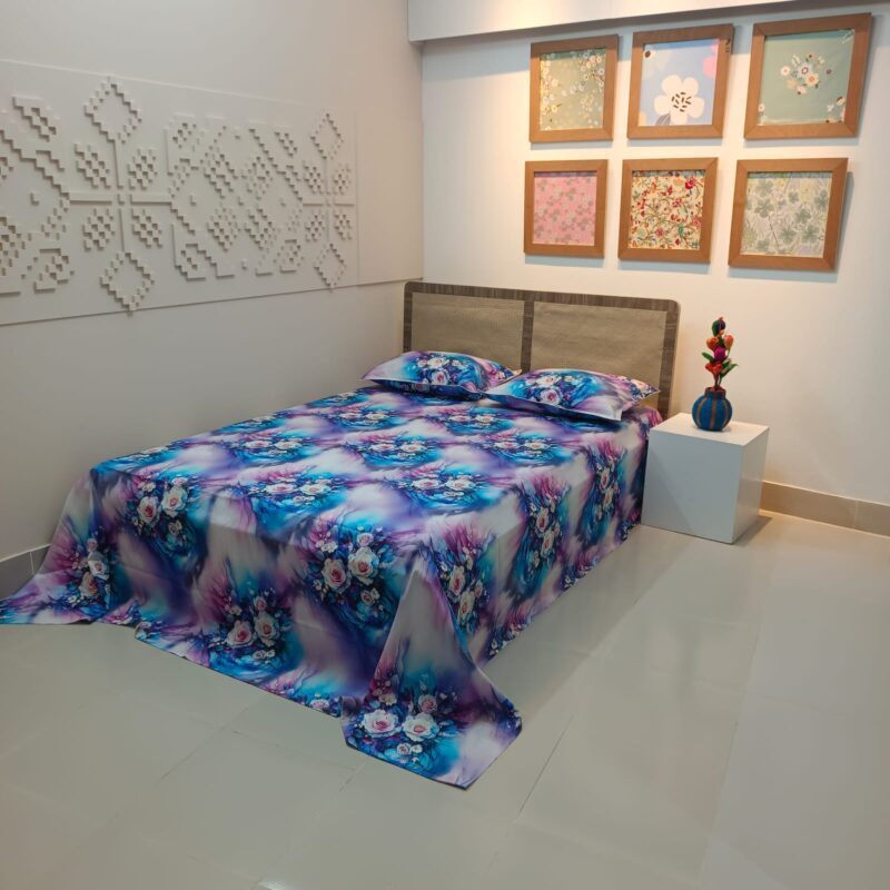Super King Size High Quality 3D Design Satin Cotton Bed Sheet - 3 Pecs Set - Aurora Rose - Image 8