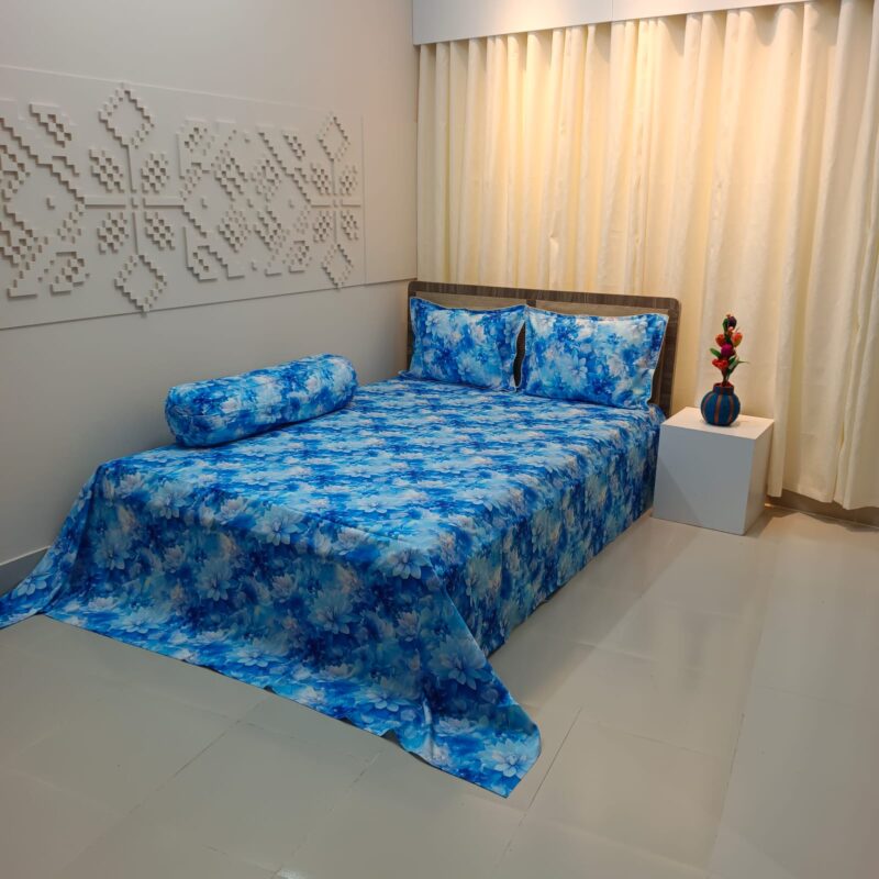 Super King Size High Quality 3D Design Satin Cotton Bed Sheet – 3 Pecs Set – Camelia - Image 2
