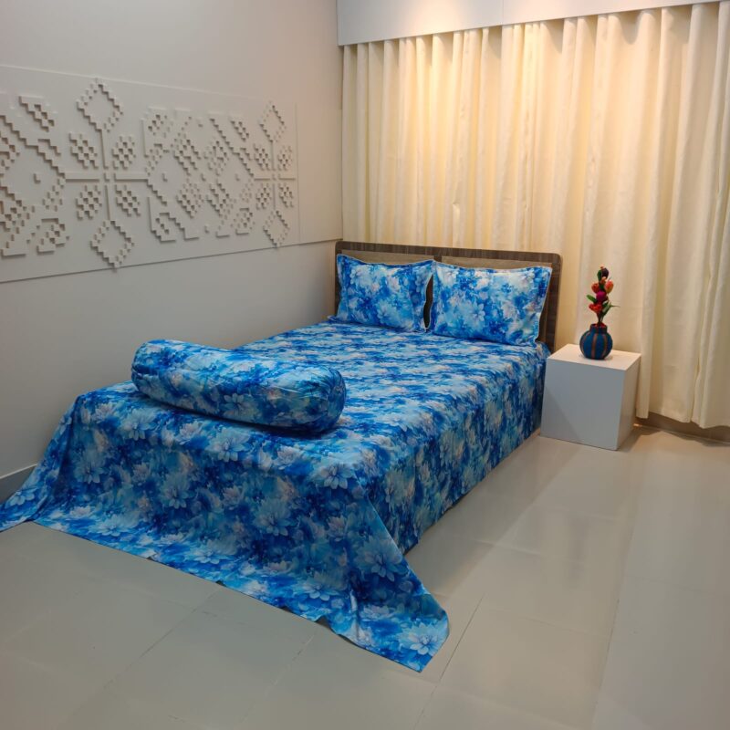 Super King Size High Quality 3D Design Satin Cotton Bed Sheet – 3 Pecs Set – Camelia - Image 3