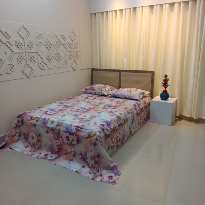 Super King Size High Quality 3D Design Satin Cotton Bed Sheet – 3 Pecs Set – Champa - Image 7