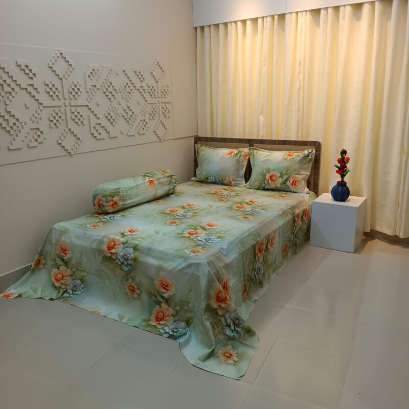 Super King Size High Quality 3D Design Satin Cotton Bed Sheet – 3 Pecs Set – Magnolia - Image 2