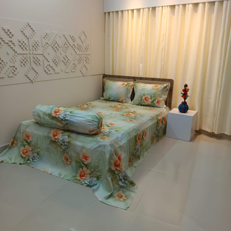 Super King Size High Quality 3D Design Satin Cotton Bed Sheet – 3 Pecs Set – Magnolia - Image 3