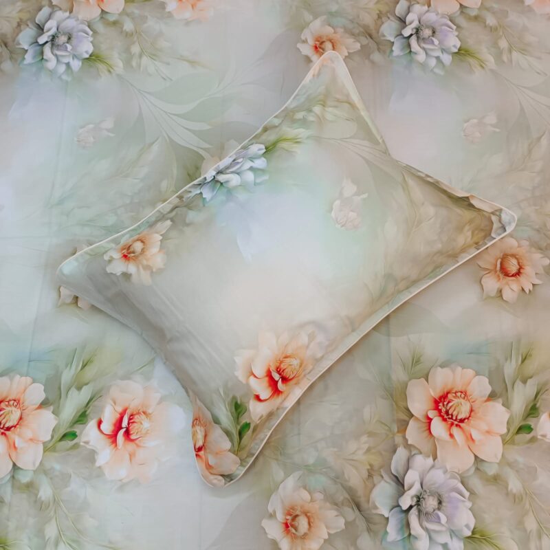 Super King Size High Quality 3D Design Satin Cotton Bed Sheet – 3 Pecs Set – Magnolia - Image 5