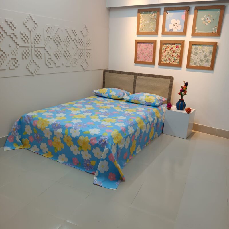 ORTHA EXPORT COTTON KING SIZE DOUBLE BEDSHEET – 3 PECS SET – SKY FLORA - Image 7