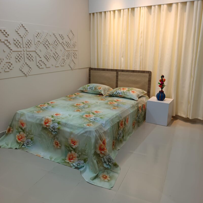 Super King Size High Quality 3D Design Satin Cotton Bed Sheet – 3 Pecs Set – Magnolia - Image 7