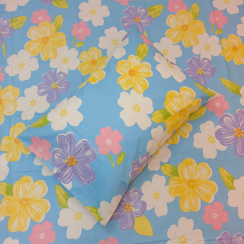ORTHA EXPORT COTTON KING SIZE DOUBLE BEDSHEET – 3 PECS SET – SKY FLORA - Image 3