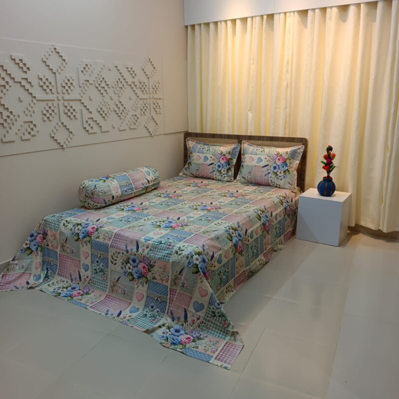 Super King Size High Quality 3D Design Satin Cotton Bed Sheet – 3 Pecs Set – Gardenia - Image 2