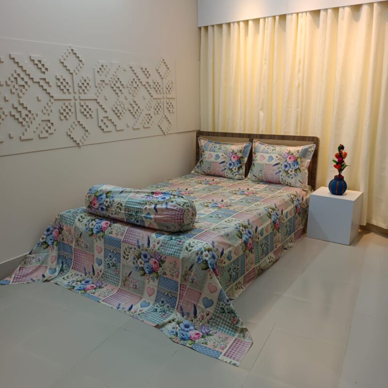 Super King Size High Quality 3D Design Satin Cotton Bed Sheet – 3 Pecs Set – Gardenia - Image 3