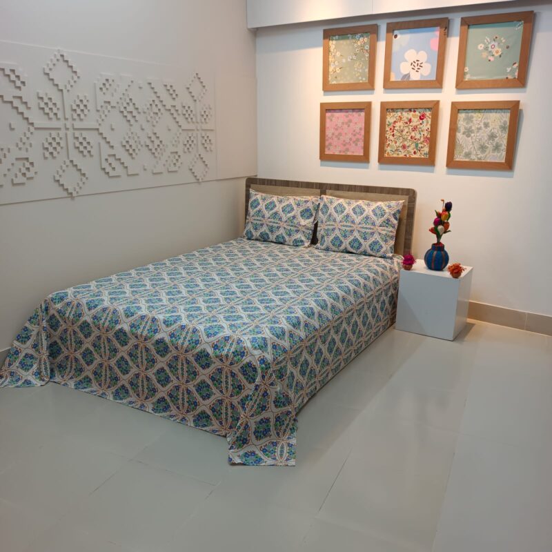 ORTHA EXPORT COTTON KING SIZE DOUBLE BEDSHEET – 3 PECS SET – ITALIANO MOSAIC