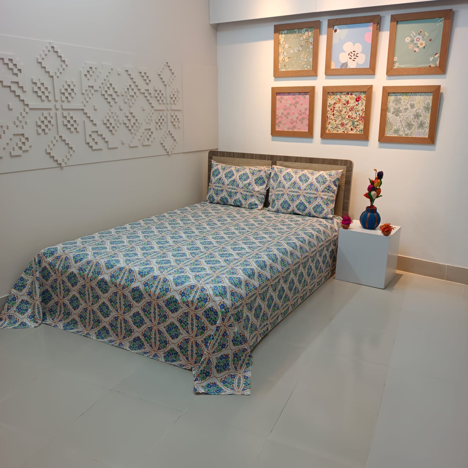ORTHA EXPORT COTTON KING SIZE DOUBLE BEDSHEET – 3 PECS SET – ITALIANO MOSAIC