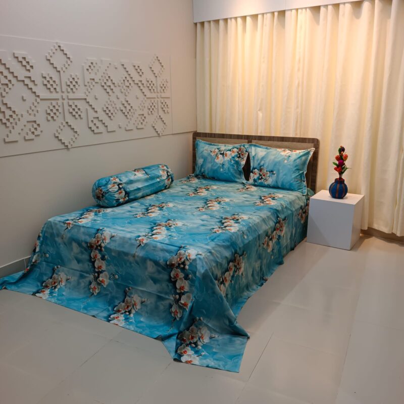 Super King Size High Quality 3D Design Satin Cotton Bed Sheet – 3 Pecs Set – Z Bell - Image 2