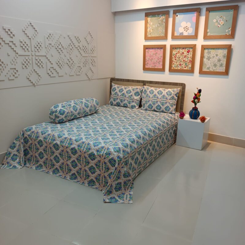 ORTHA EXPORT COTTON KING SIZE DOUBLE BEDSHEET – 3 PECS SET – ITALIANO MOSAIC - Image 4