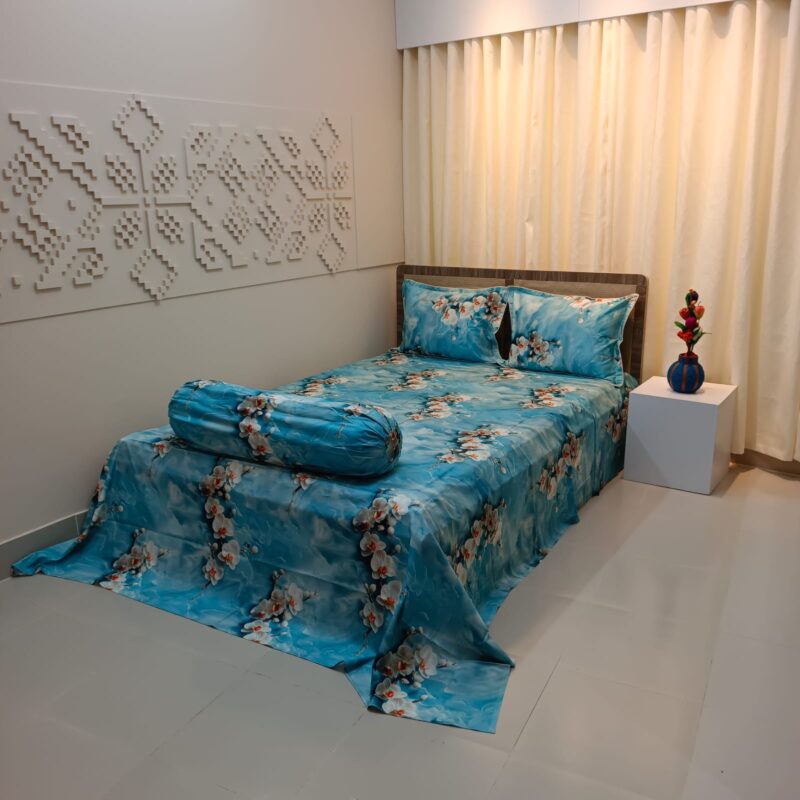 Super King Size High Quality 3D Design Satin Cotton Bed Sheet – 3 Pecs Set – Z Bell - Image 3