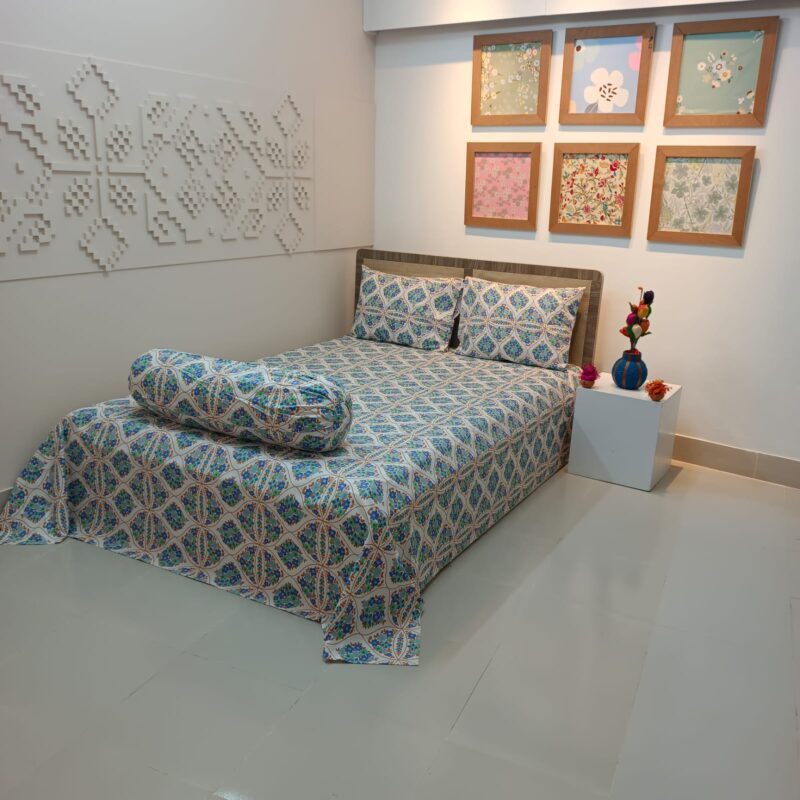 ORTHA EXPORT COTTON KING SIZE DOUBLE BEDSHEET – 3 PECS SET – ITALIANO MOSAIC - Image 5