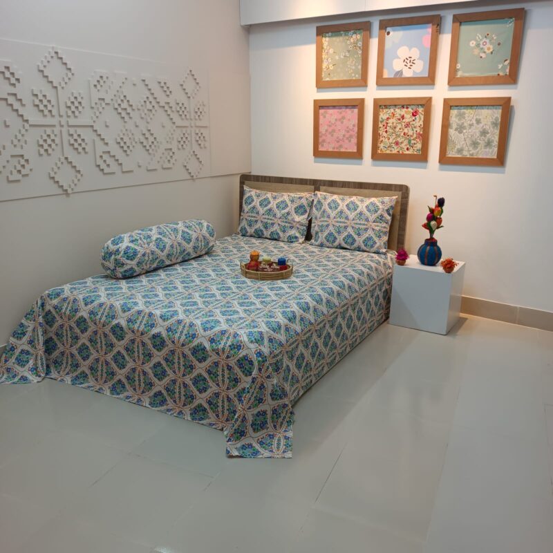 ORTHA EXPORT COTTON KING SIZE DOUBLE BEDSHEET – 3 PECS SET – ITALIANO MOSAIC - Image 6