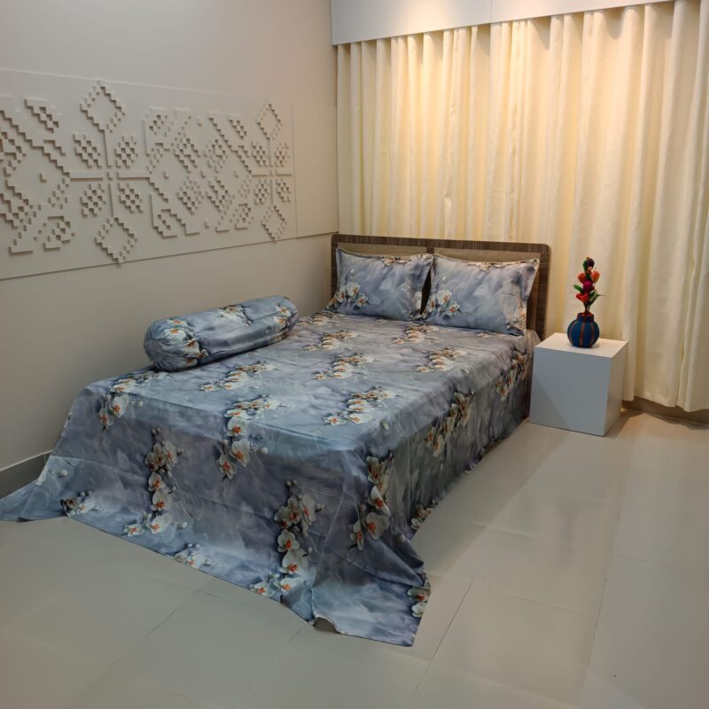 Super King Size High Quality 3D Design Satin Cotton Bed Sheet – 3 Pecs Set – G Bell - Image 2