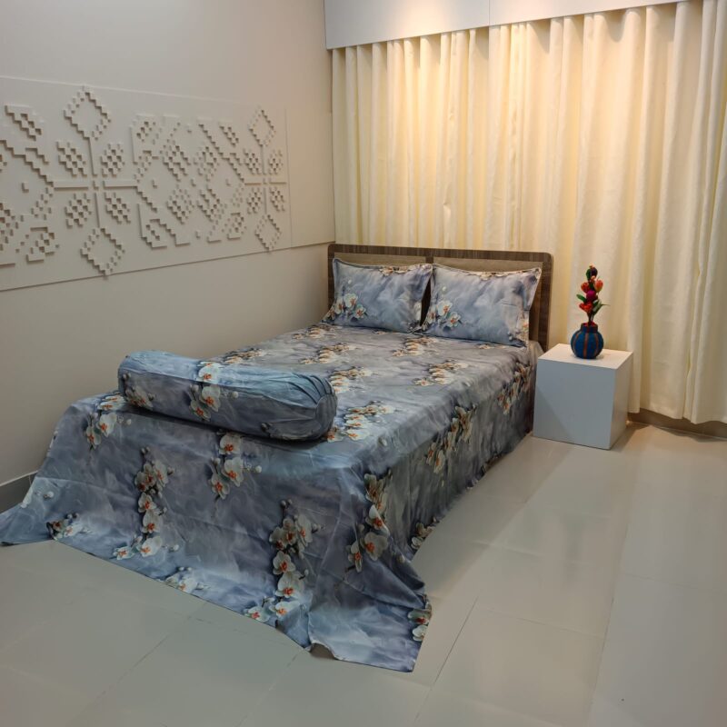 Super King Size High Quality 3D Design Satin Cotton Bed Sheet – 3 Pecs Set – G Bell - Image 3